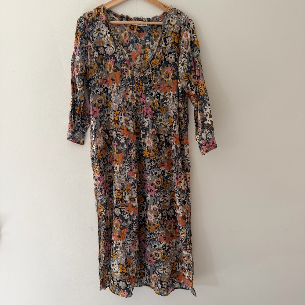 Natural Life Midi Dress Floral Cotton Voile Size Medium Boho Cottage Lightweight